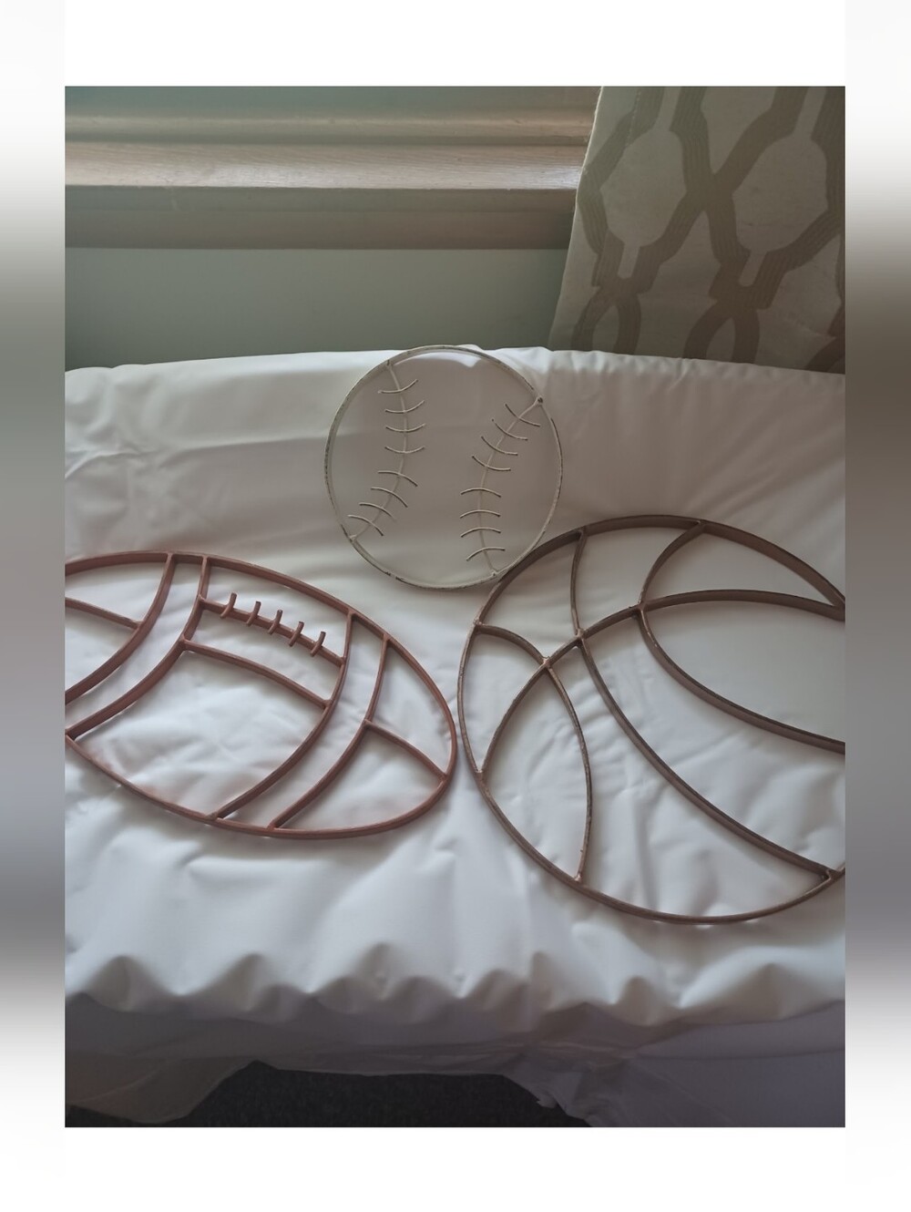 Set of 3 Sports-Themed Wall Plaques — Baseball, Basketball & Football Shapes